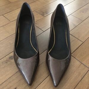 Stuart Weitzman Brown Patent Kitten Heels